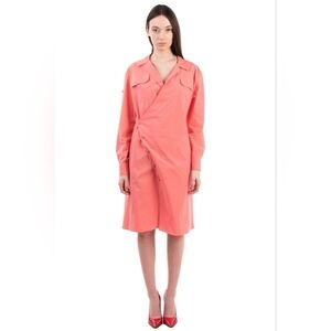 NWOT TOMAS MAIER Long Sleeve Cotton Blend Shirt Dress In Coral US 6 Org $690